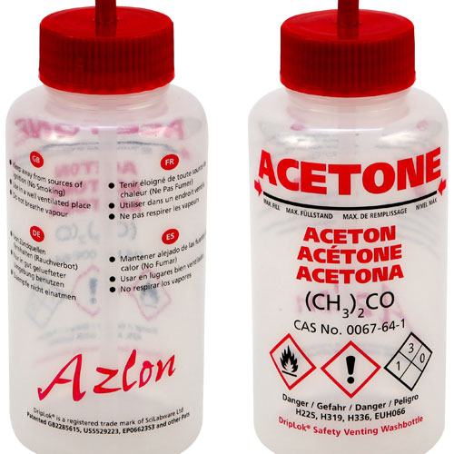 Acetone Pack of 5 Dynalon 506485-0001 Multi-Lingual Wide Mouth Wash Bottles 250 ml 